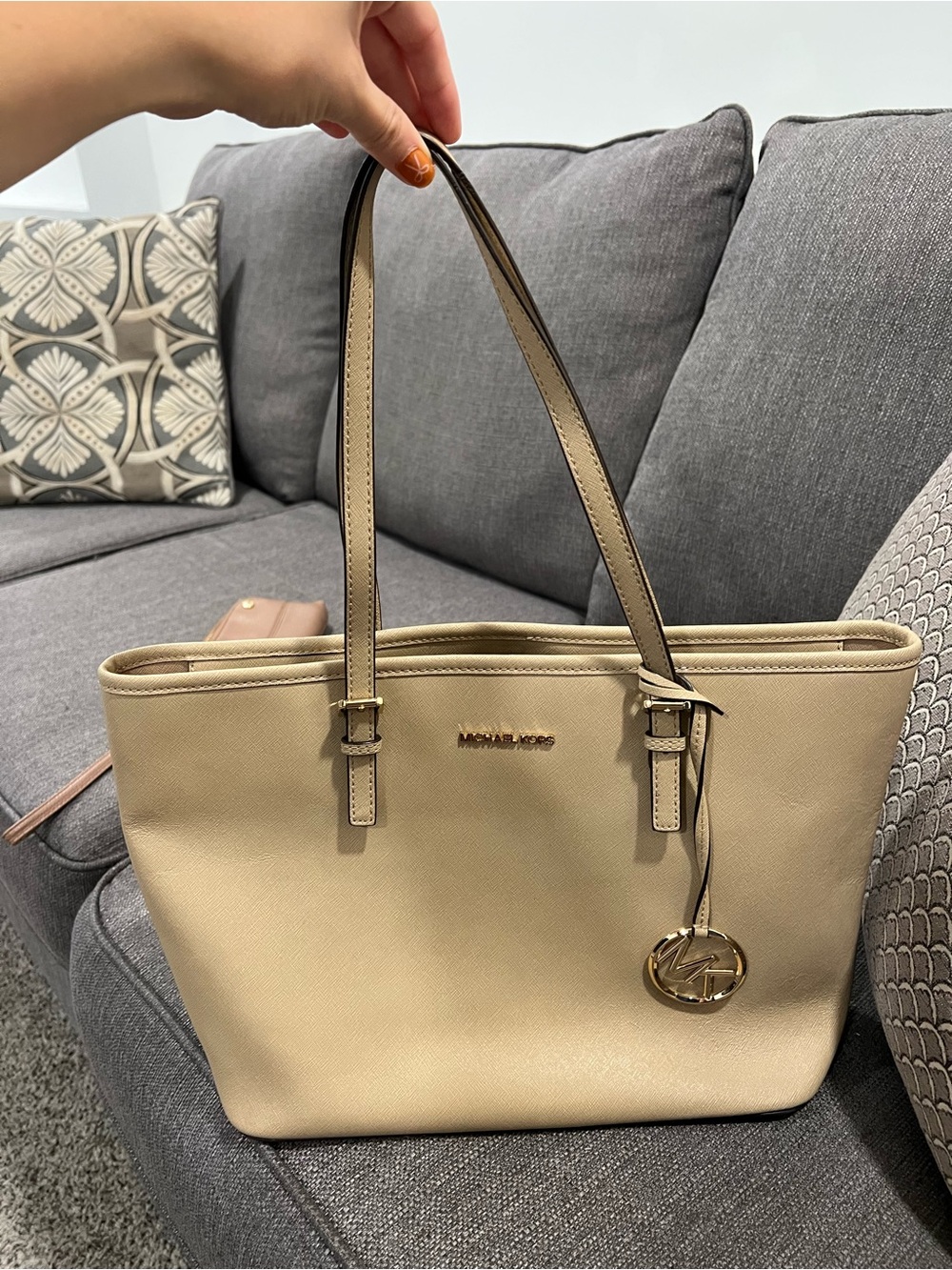 Michael Kors Leather Tote Bag in Beige